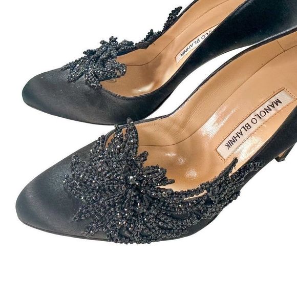 Manolo Blahnik Black Satin Swan Pumps EU 39.5 US 9.5 - Picture 4 of 12
